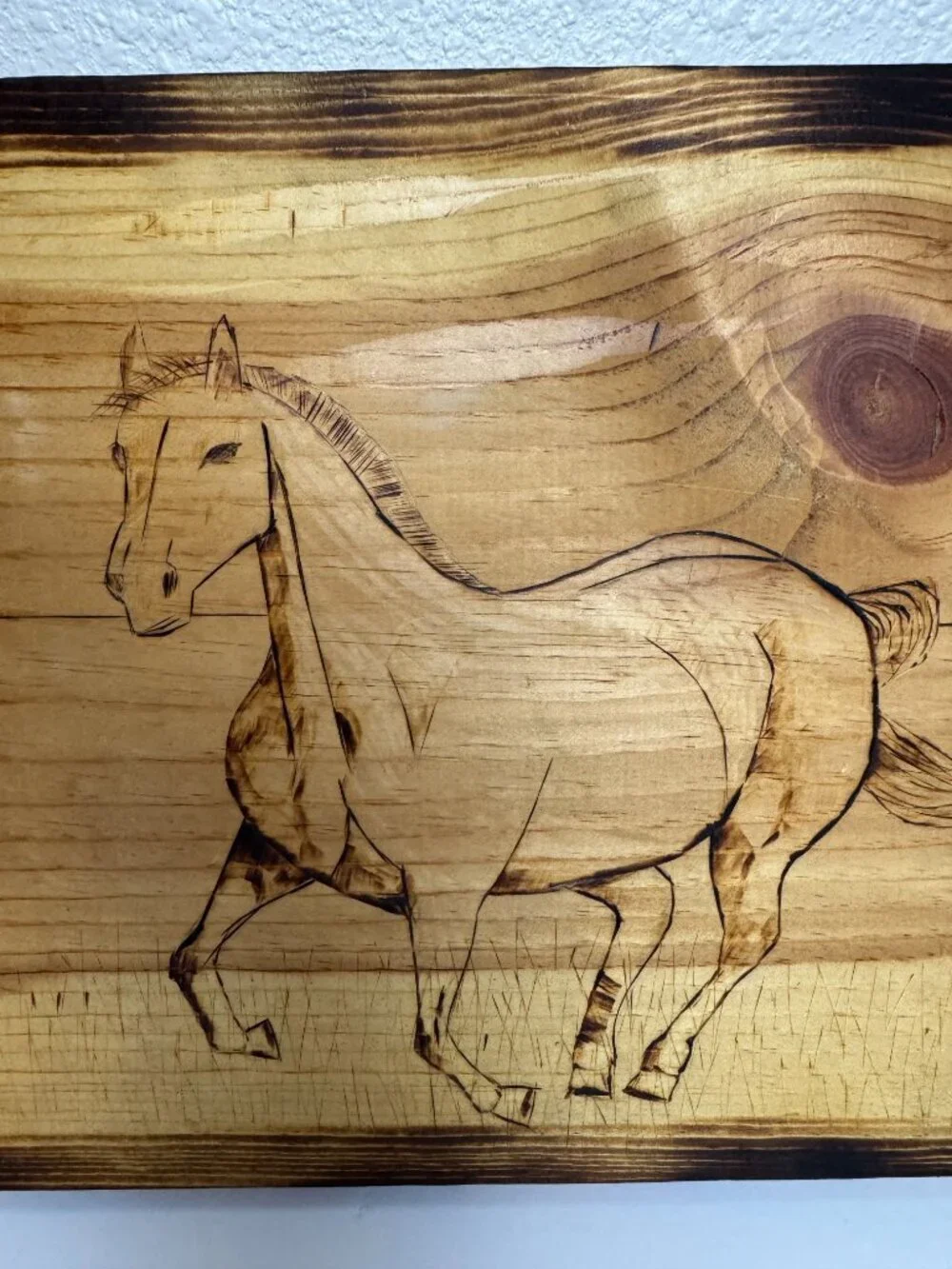 Handmade Rustic Wood Burned Horse Wall Art Plaque Pyrography Western Decor
